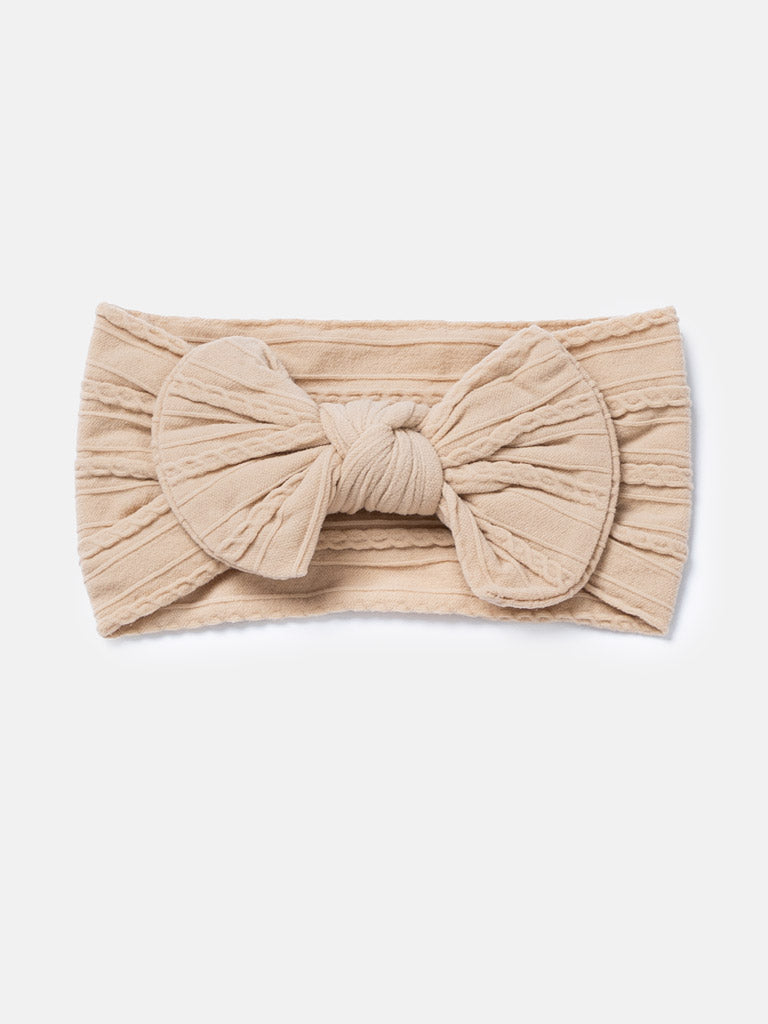 Baby Girl Ribbed Headband with Knotted Single Bow - Nude Tones