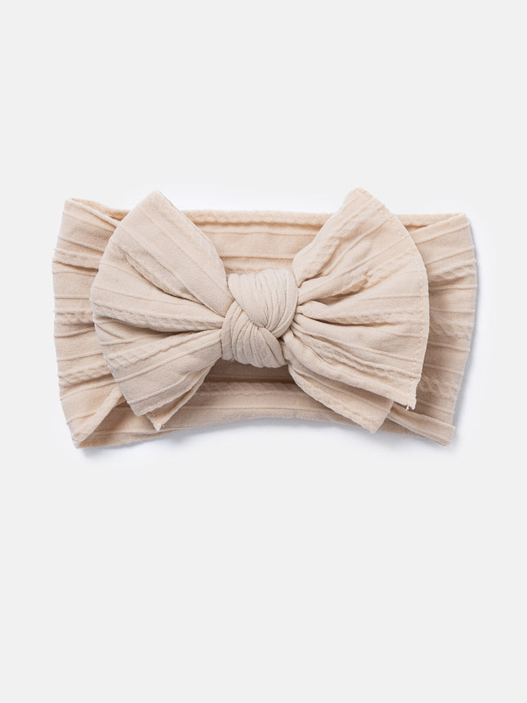 Baby Girl Ribbed Headband with Knotted Double Bow - Nude Tones