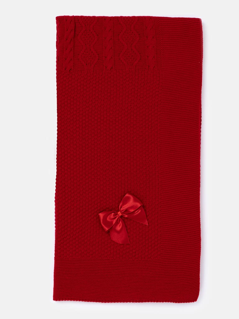 Baby Knitted Spanish Blanket with Satin Bow - Red