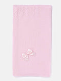 Baby Knitted Spanish Blanket with Satin Bow - Baby Pink