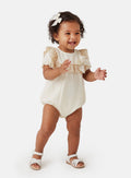 Baby Girl Catalina Collection Romper + Hair Clip Set - Ivory