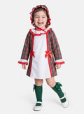 Baby Girl Candy Cane Cuties Collection Tartan Dress with Satin Bows and Bonnet - Red & Green