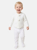Baby Boy Knitted Cardigan with Pom-Poms - Ivory