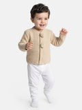 Baby Boy Knitted Cardigan with Pom-Poms - Beige