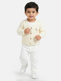 Baby Boy Button-Down Knitted Cardigan with Pom-Pom - Ivory