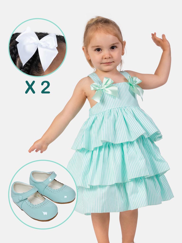 Baby Girl Carolina Dress with Shoes and 2 Hairclips Bundle