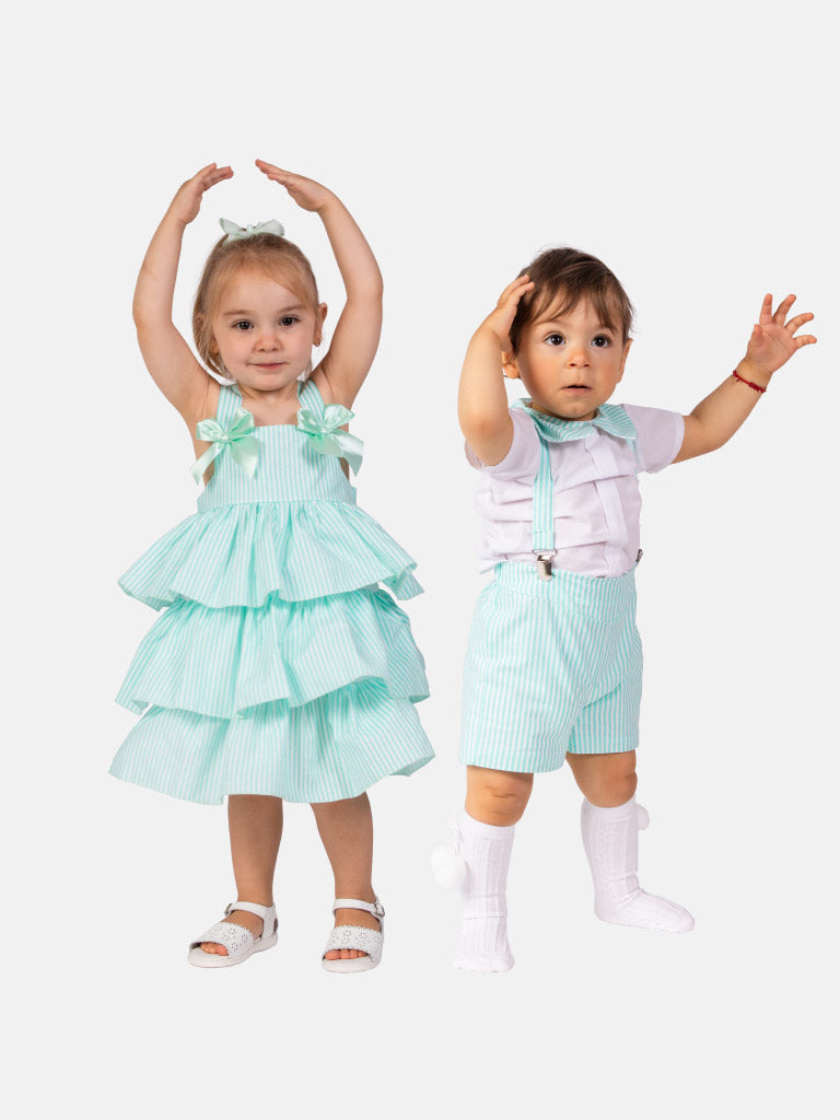 Baby Girl/Boy Carolina & Matias Collection Striped Spanish Bundle -Aqua Blue