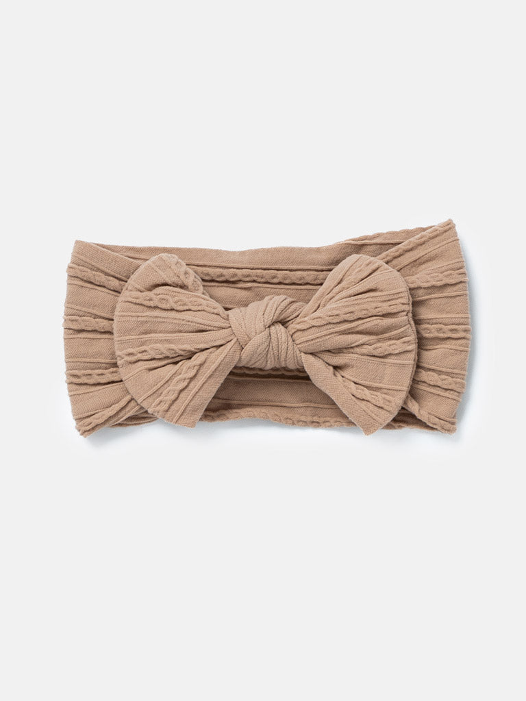 Baby Girl Ribbed Headband with Knotted Single Bow - Nude Tones