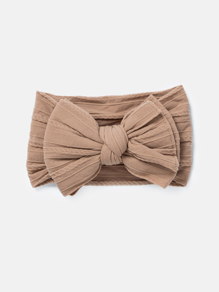 Baby Girl Ribbed Headband with Knotted Double Bow - Nude Tones