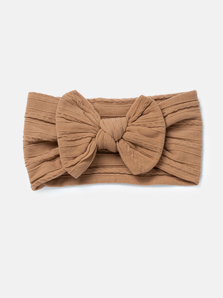 Baby Girl Ribbed Headband with Knotted Single Bow - Nude Tones