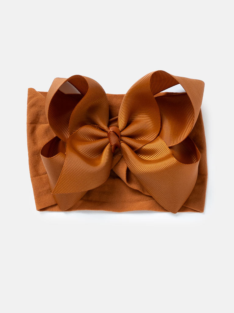 Baby Girl Big Satin Bow Hairband - Warm Tones