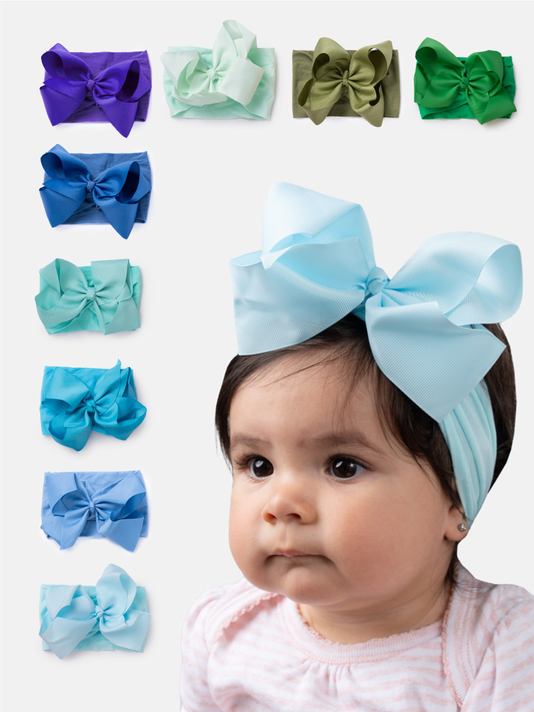 Baby Girl Big Satin Bow Hairband - Cool Tones