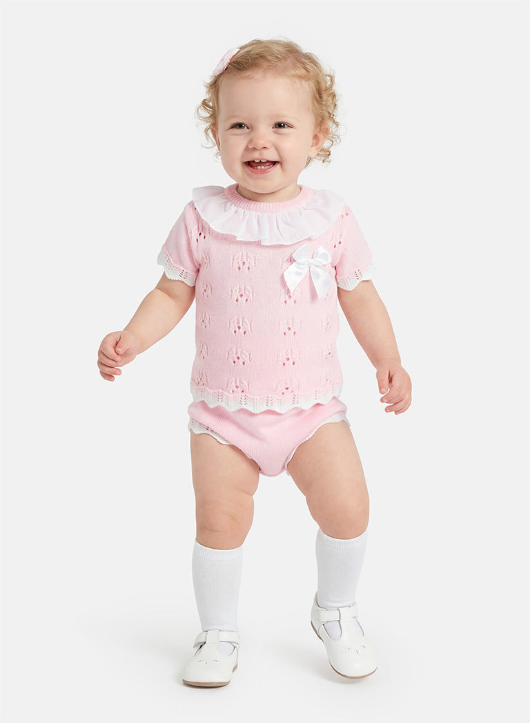 Baby Girl Dalia Collection 2-piece Spanish Knitted Set - Baby Pink