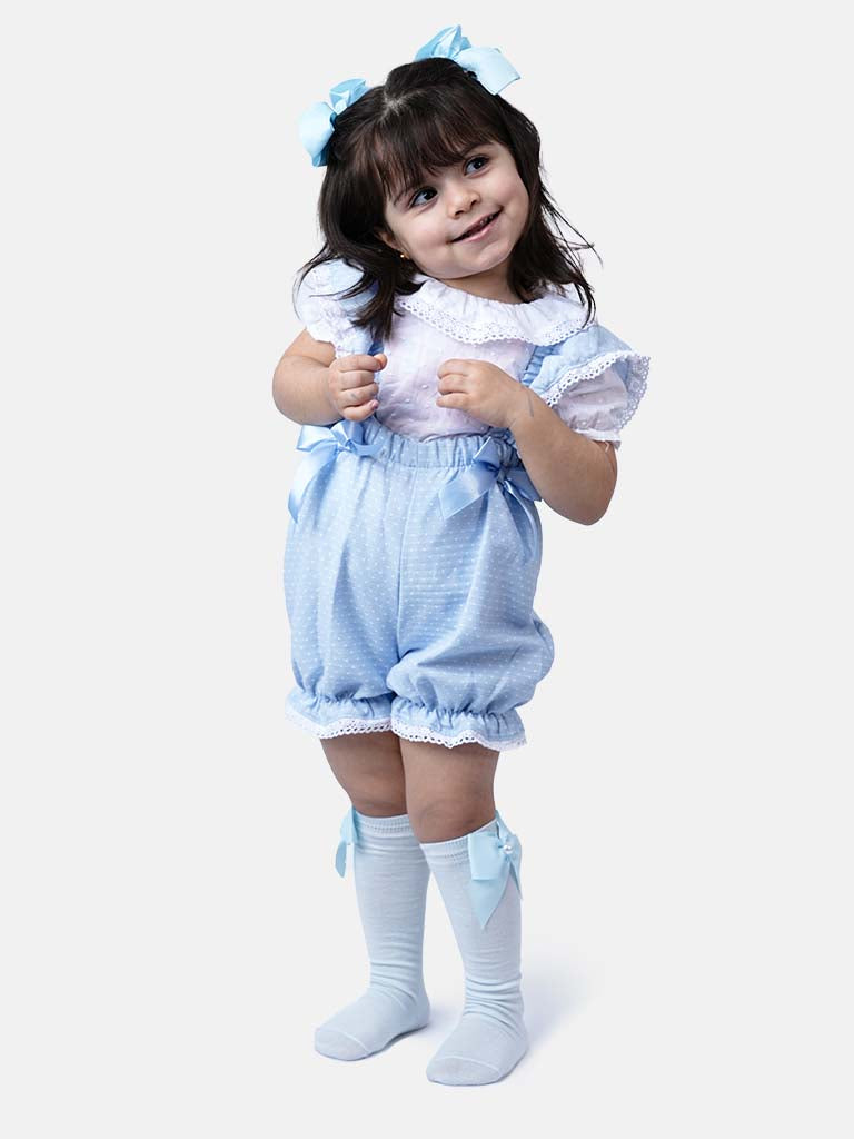 Baby Girl Mira Collection Spanish Dotted Jumpsuit-Baby Blue