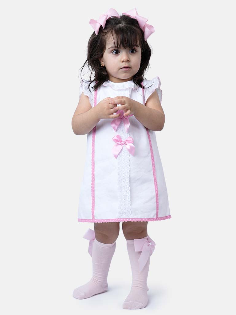 Baby Girl Lia Collection White Spanish Dress with Bows