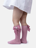 Baby Girl Knee Socks with Satin Bow and Crown - Dusty Pink