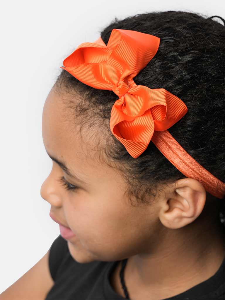 Baby Girl Satin Bow Headband-Dark Orange