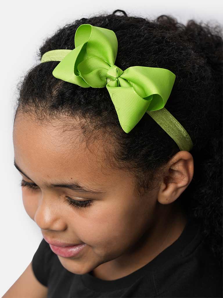Baby Girl Satin Bow Headband-Lime Green