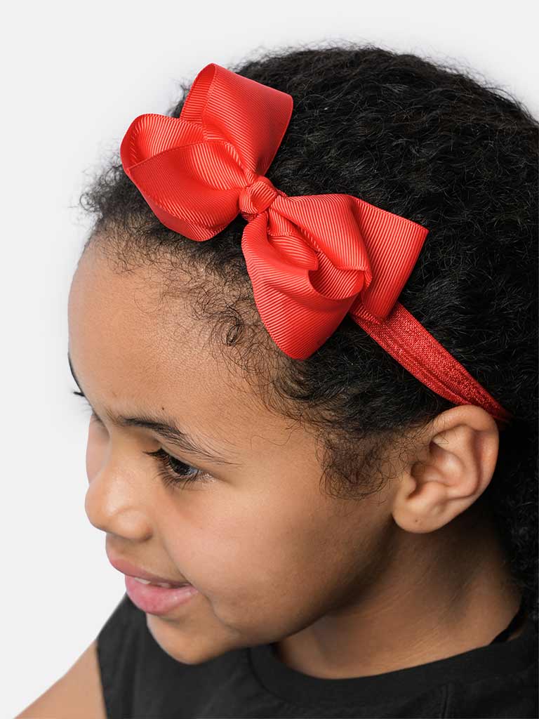 Baby Girl Satin Bow Headband-Red