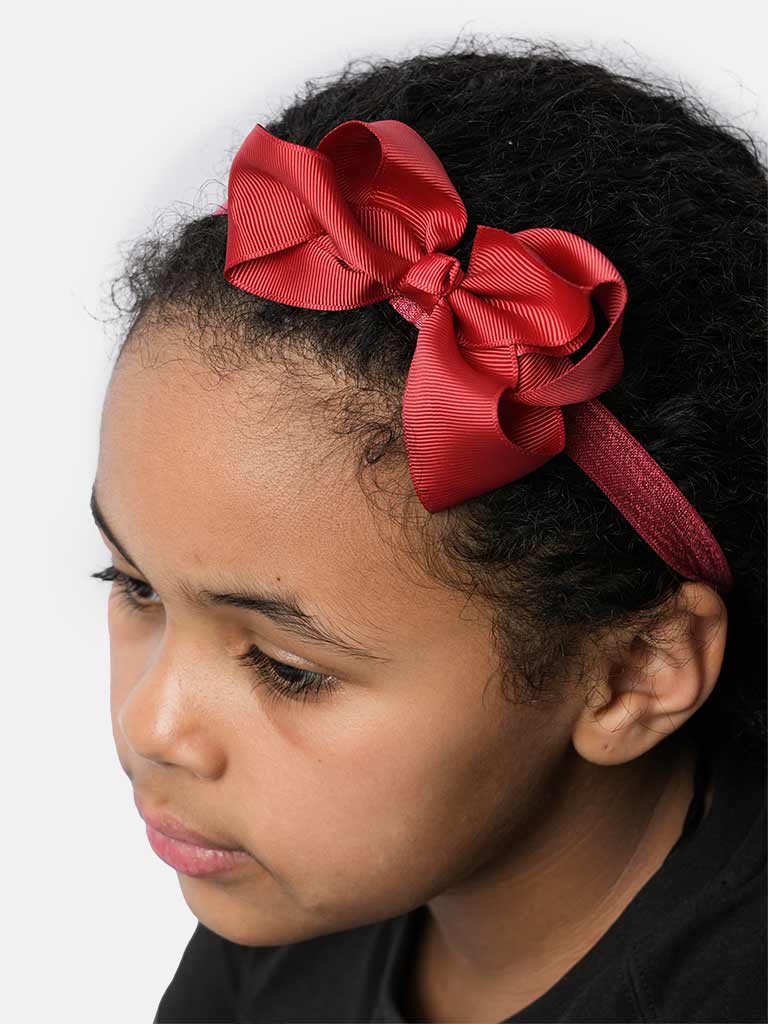 Baby Girl Satin Bow Headband-Cherry Red