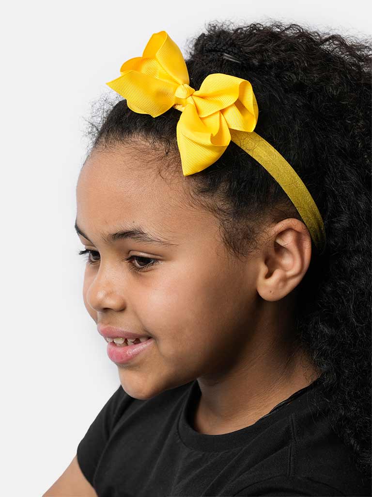 Baby Girl Satin Bow Headband-Bright Yellow