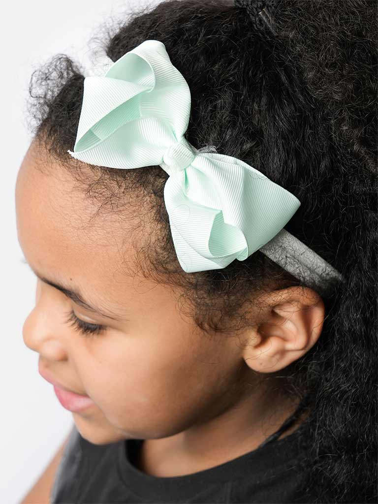 Baby Girl Satin Bow Headband-Light Mint Green