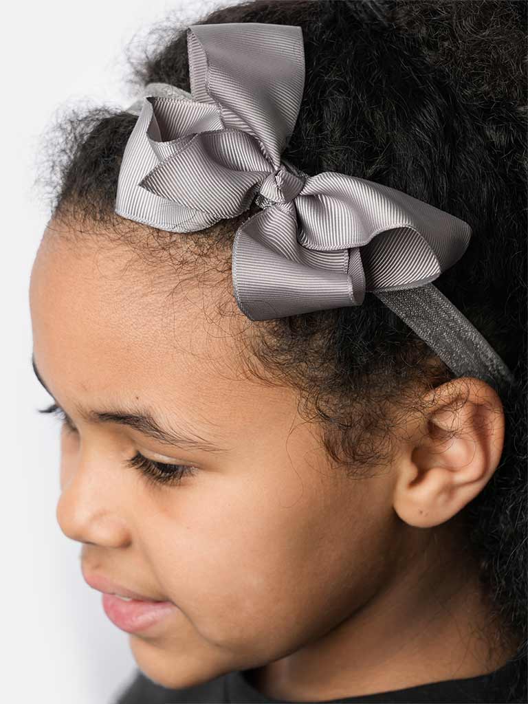 Baby Girl Satin Bow Headband-Charcoal Grey