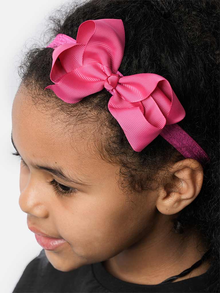 Baby Girl Satin Bow Headband-Fuchsia Pink 2