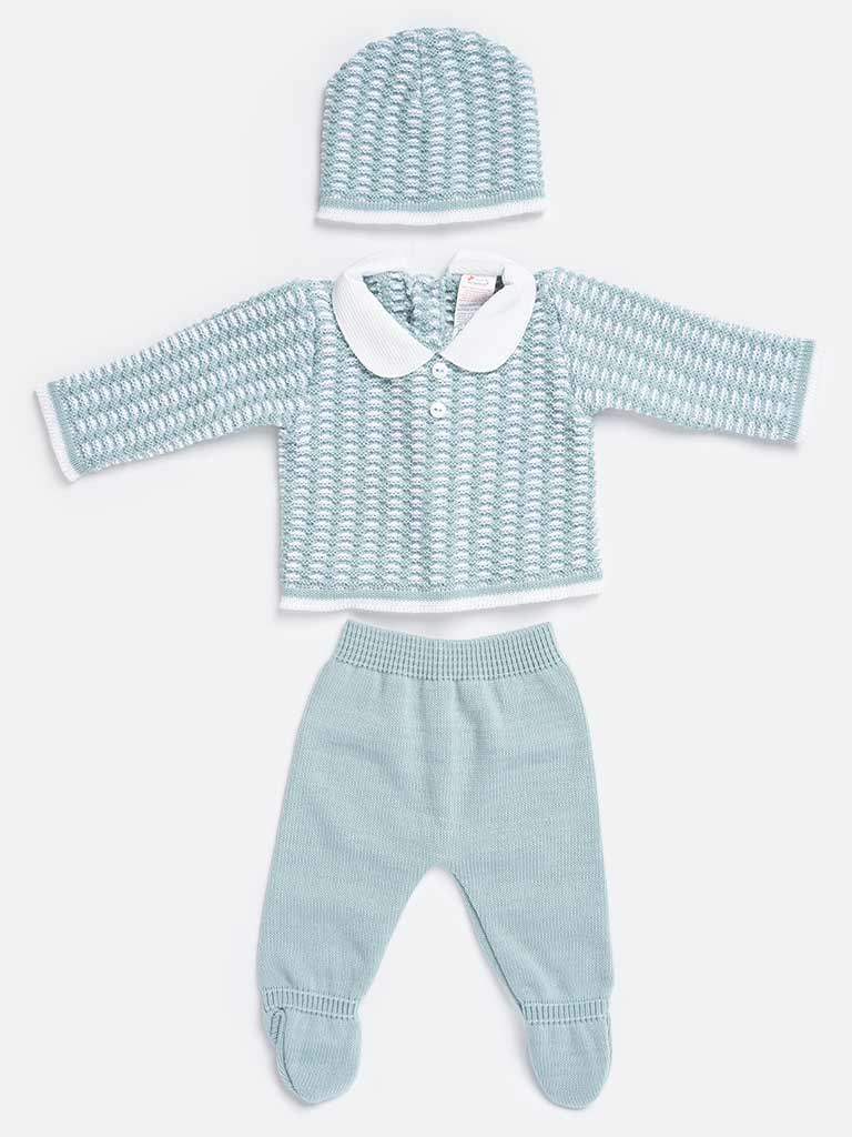 Baby Boy 3 Piece Line Texture Knit Gift Box Set-Mint Green