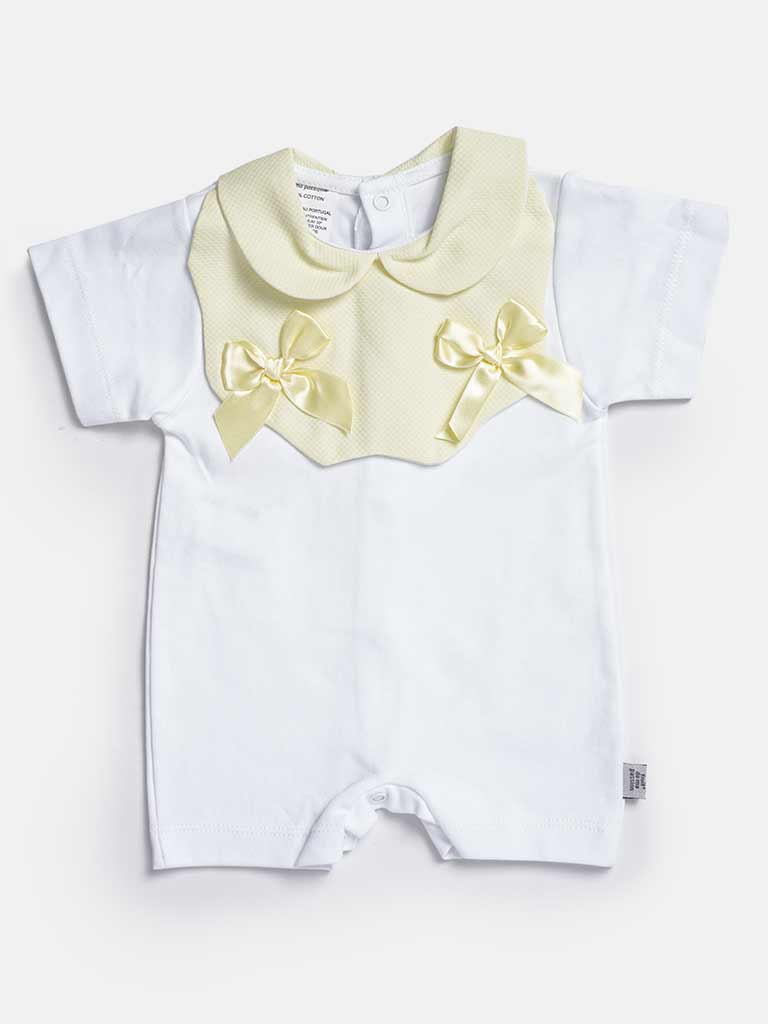 Baby Girl Summer Sleepsuit with Bows-White & Yellow