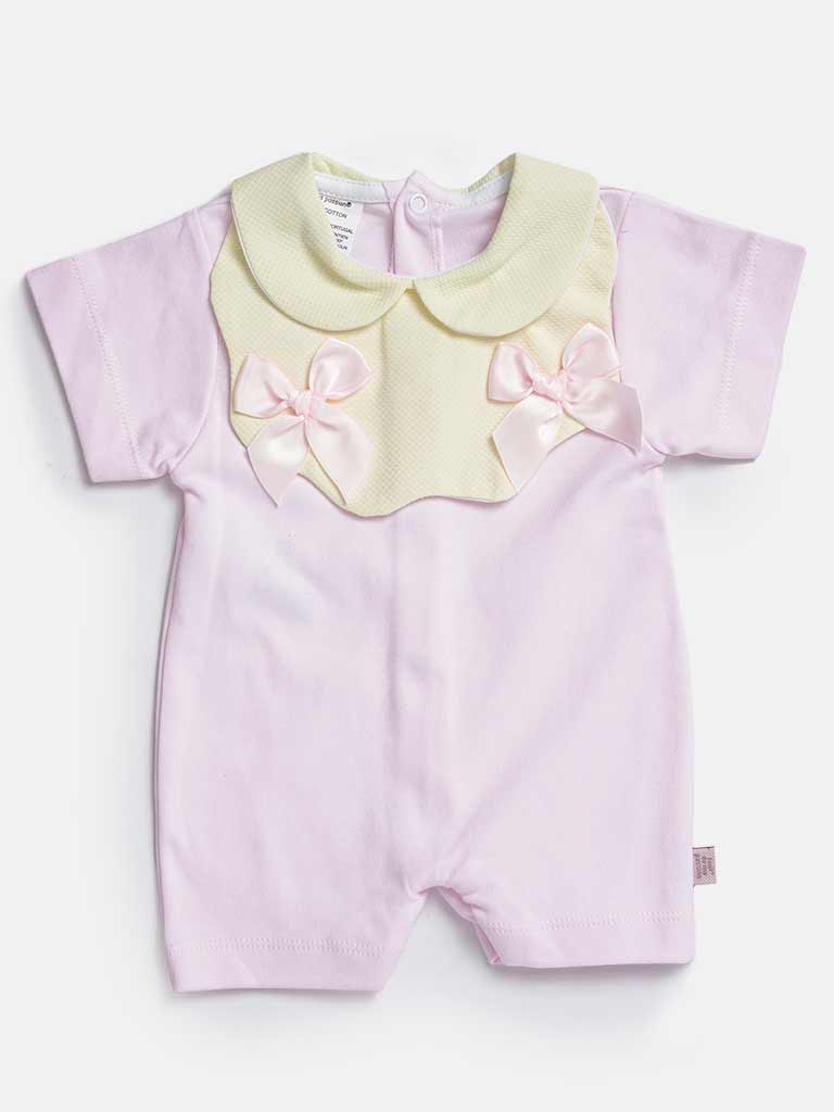 Baby Girl Summer Sleepsuit with Bows-Baby Pink & Yellow