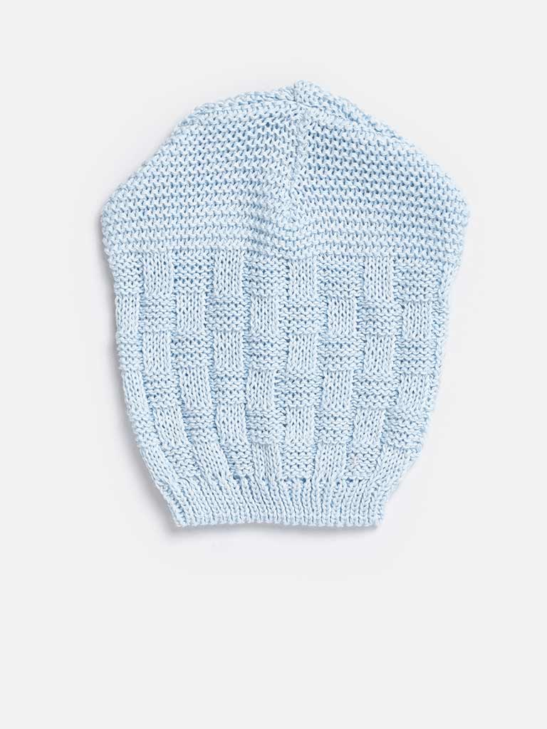 Baby Boy 4-piece Checked Knitted Gift Box Set - Baby Blue