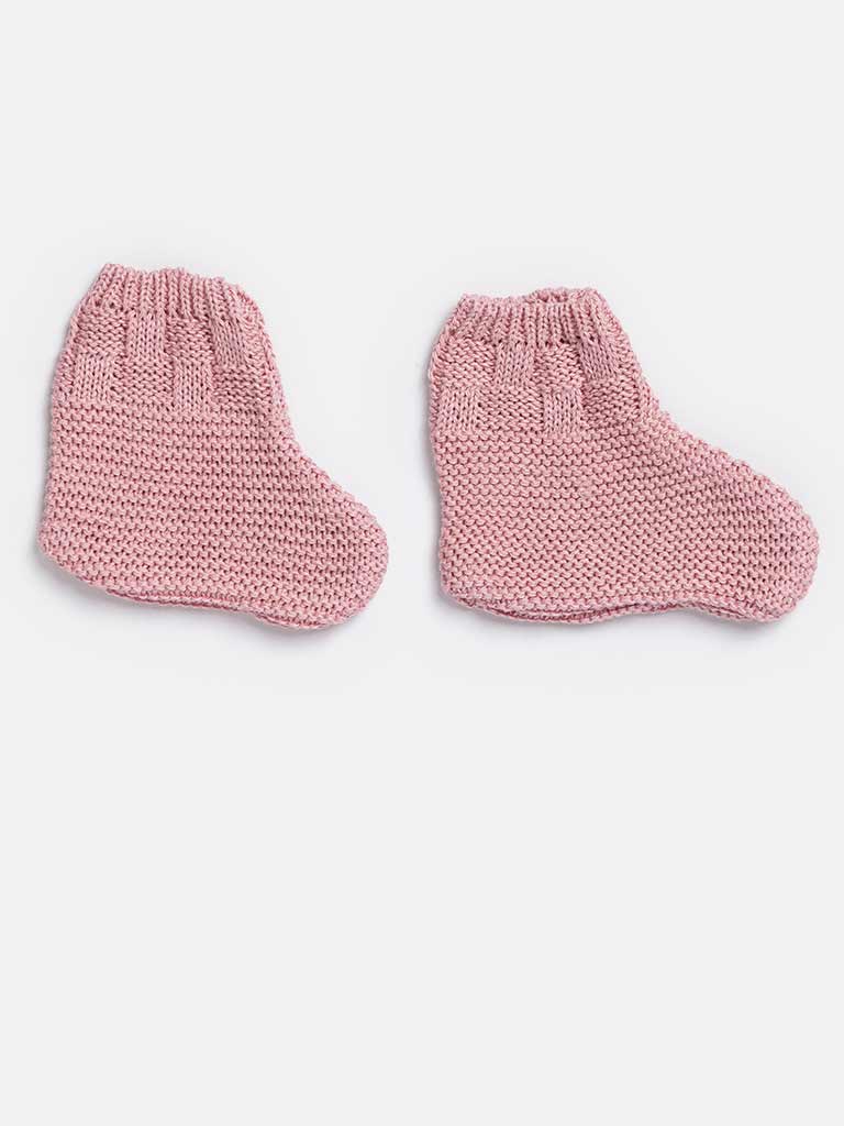 Baby Girl 4-piece Checked Knitted Gift Box Set - Dusty Pink