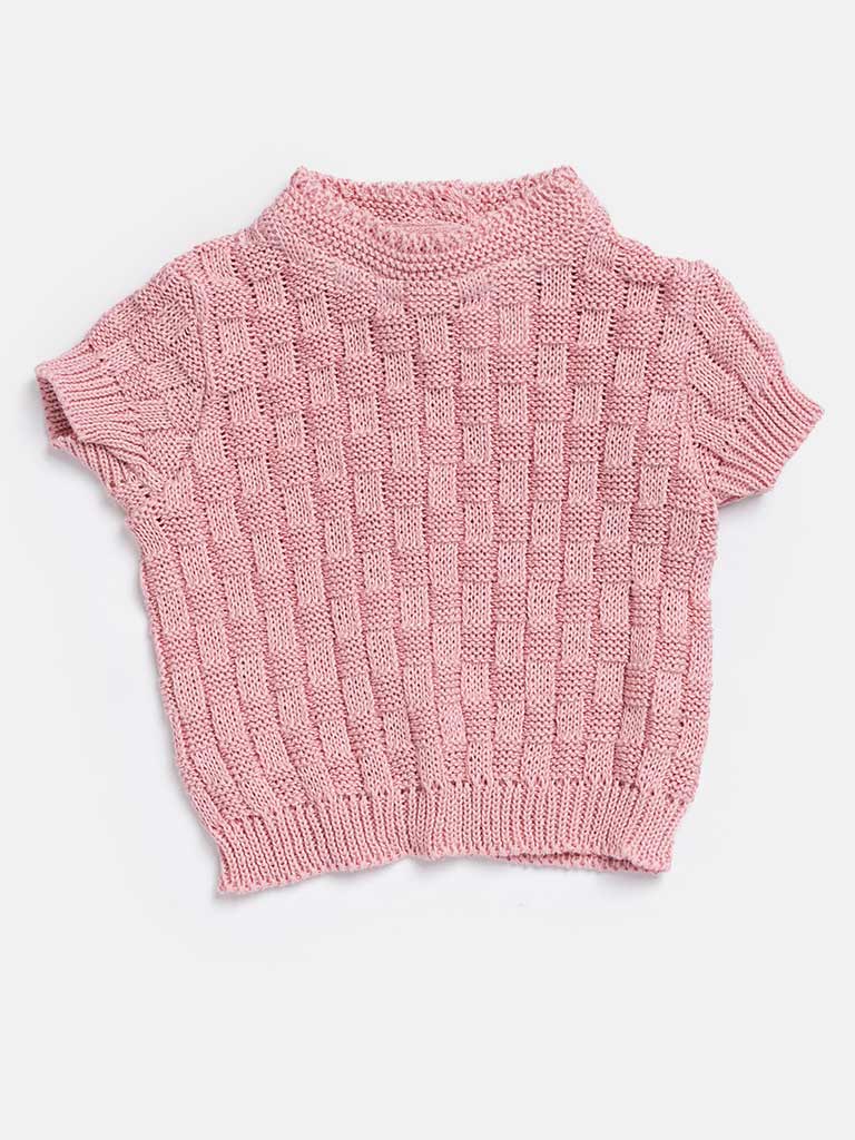 Baby Girl 4-piece Checked Knitted Gift Box Set - Dusty Pink