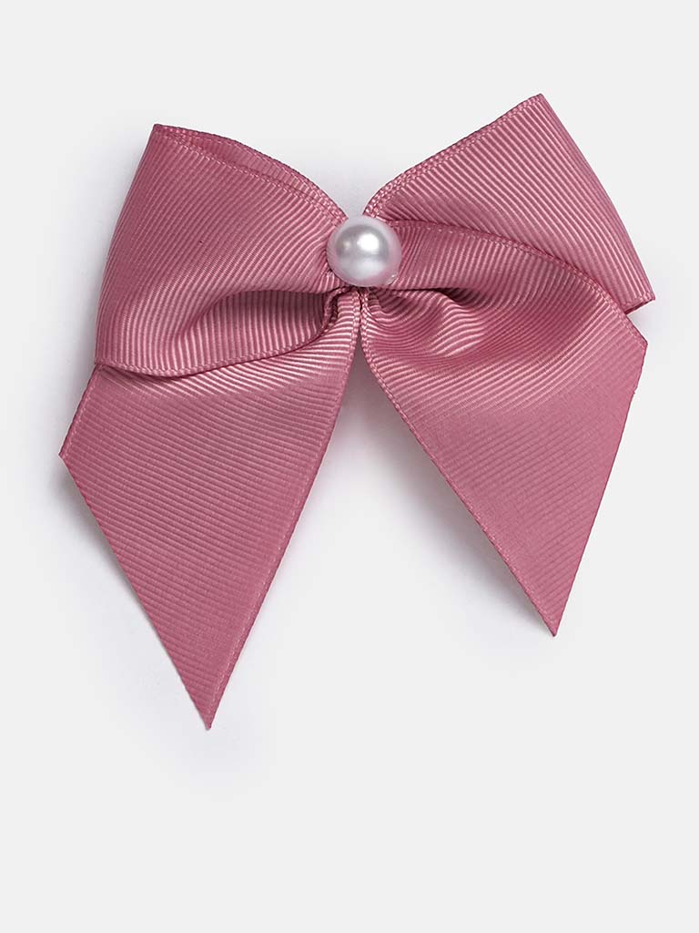 Baby Girl Pearl with Bow Handmade Hairclip-Dusty Pink