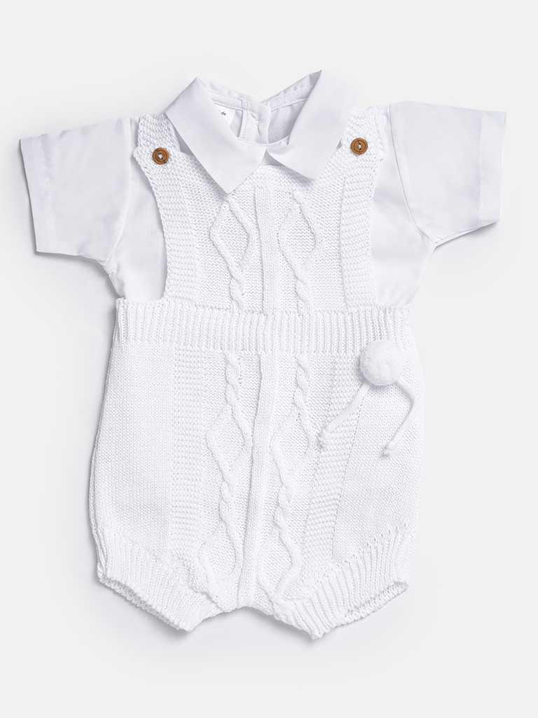 Baby Boy Javi Collection 2-piece White Pom-pom Knitted Set