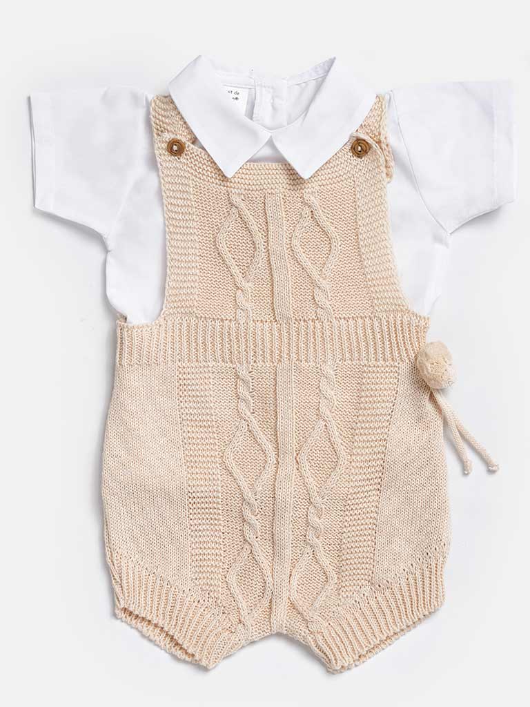 Baby Boy Javi Collection 2-piece Beige Pom-pom Knitted Set