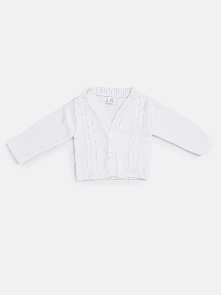 Baby Boy Cable Knit White Cardigan
