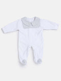 Baby Boy Velvet Sleepsuit - White & Grey