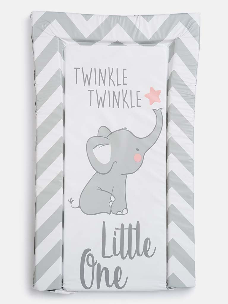 Baby Girl Pink Star Elephant Changing Mat - White & Grey
