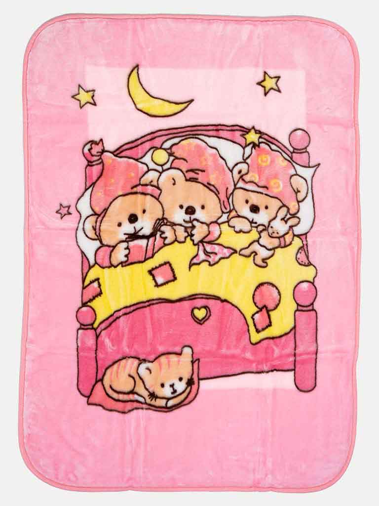 Baby Girl Starry Night Teddy Soft Fleece Pram Blanket - Pink