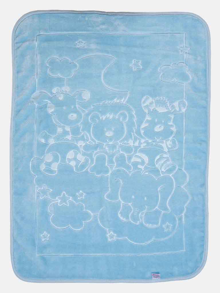 Baby Boy Animal Friends Soft Fleece Pram Blanket - Baby Blue