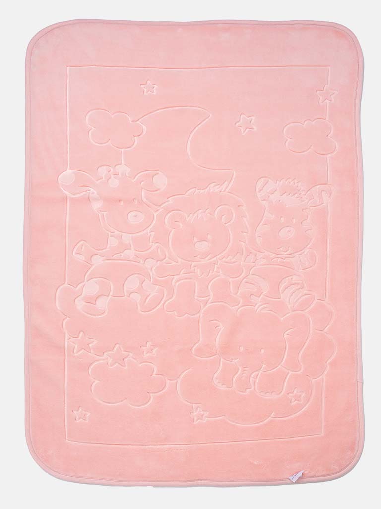 Baby Girl Animal Friends Soft Fleece Pram Blanket - Pink