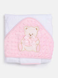 Baby Hooded Teddy Towel Set with Wash Cloth - White & Pink