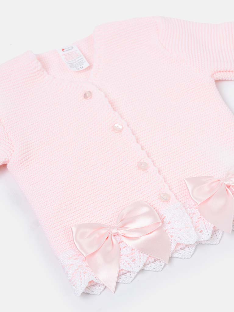 Baby Girl Baby Pink Cardigan with Bows and Lace