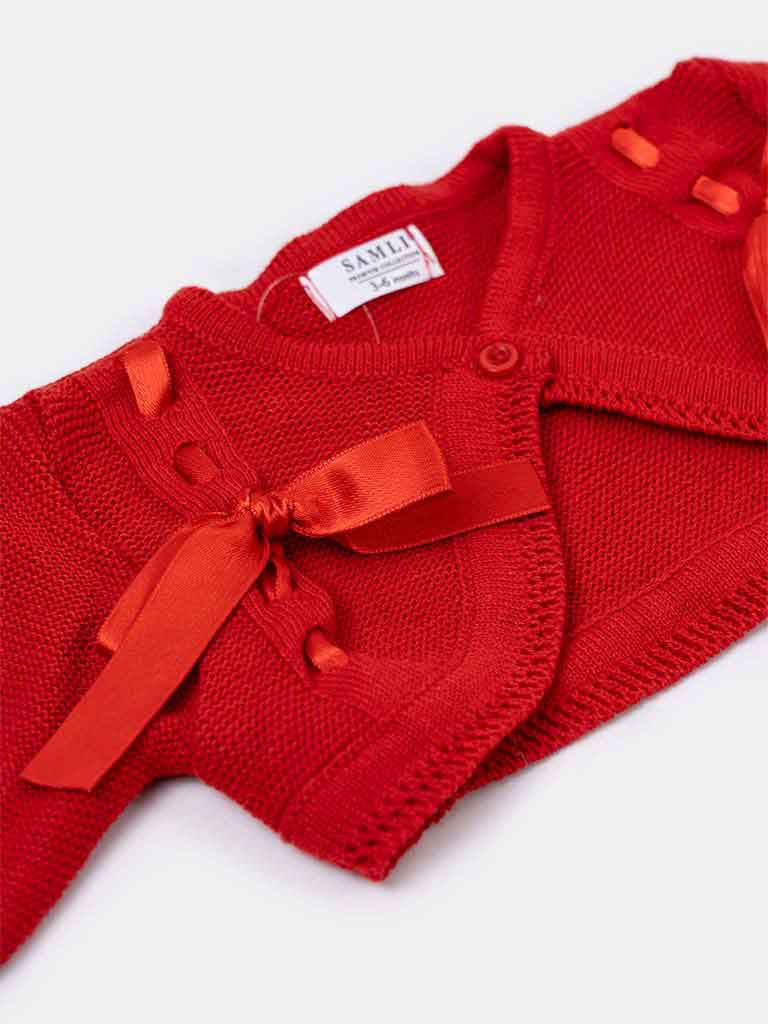 Baby Girl Red Bolero with Ribbon and Bow