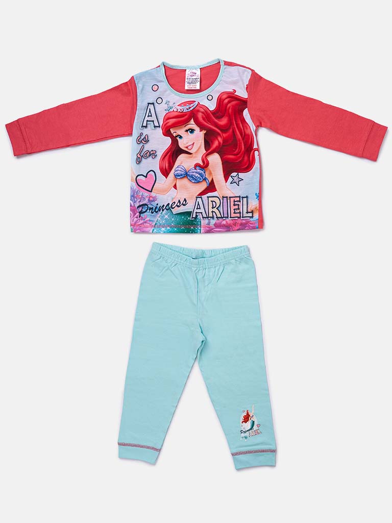 Princess Ariel Baby Girl Long Pyjama Set-Red & Blue