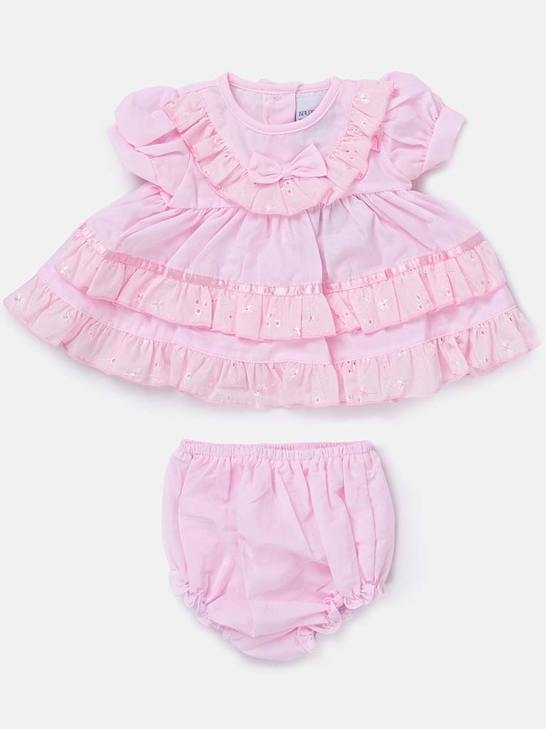 Tiny Baby Girl Bow and Ruffles Dress - Pink