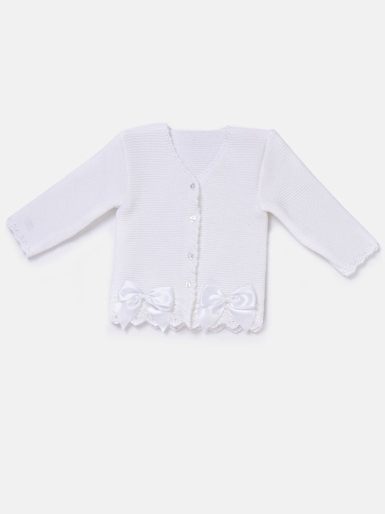 Baby Girl White Cardigan with Bows and Lace