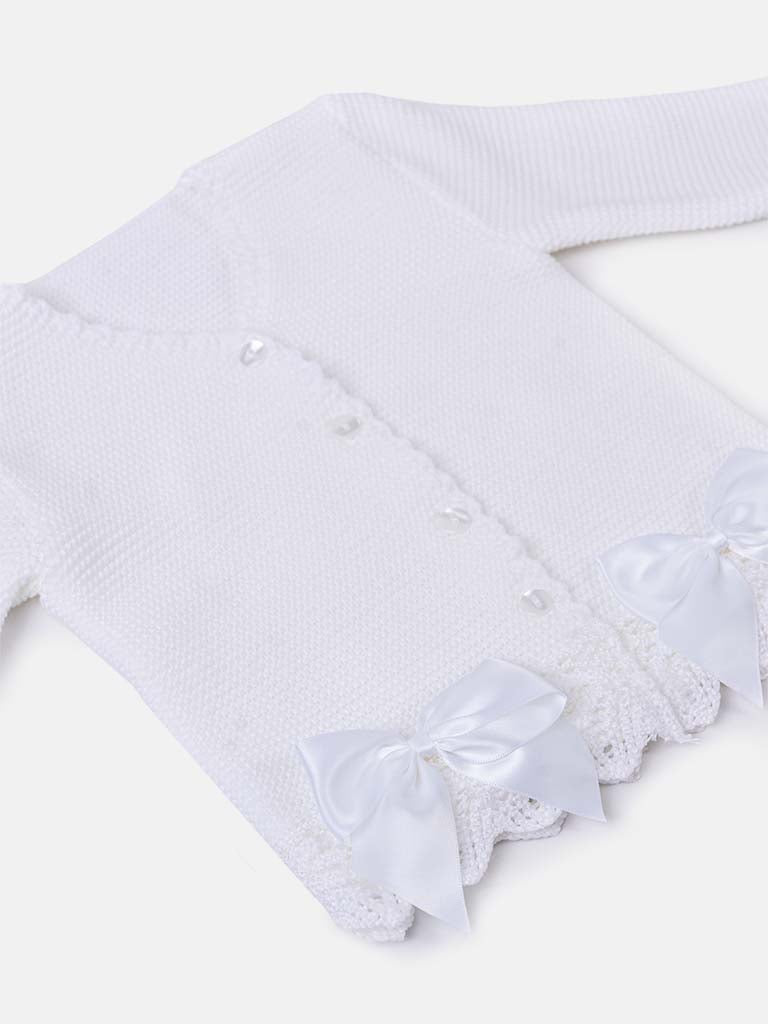Baby Girl White Cardigan with Bows and Lace